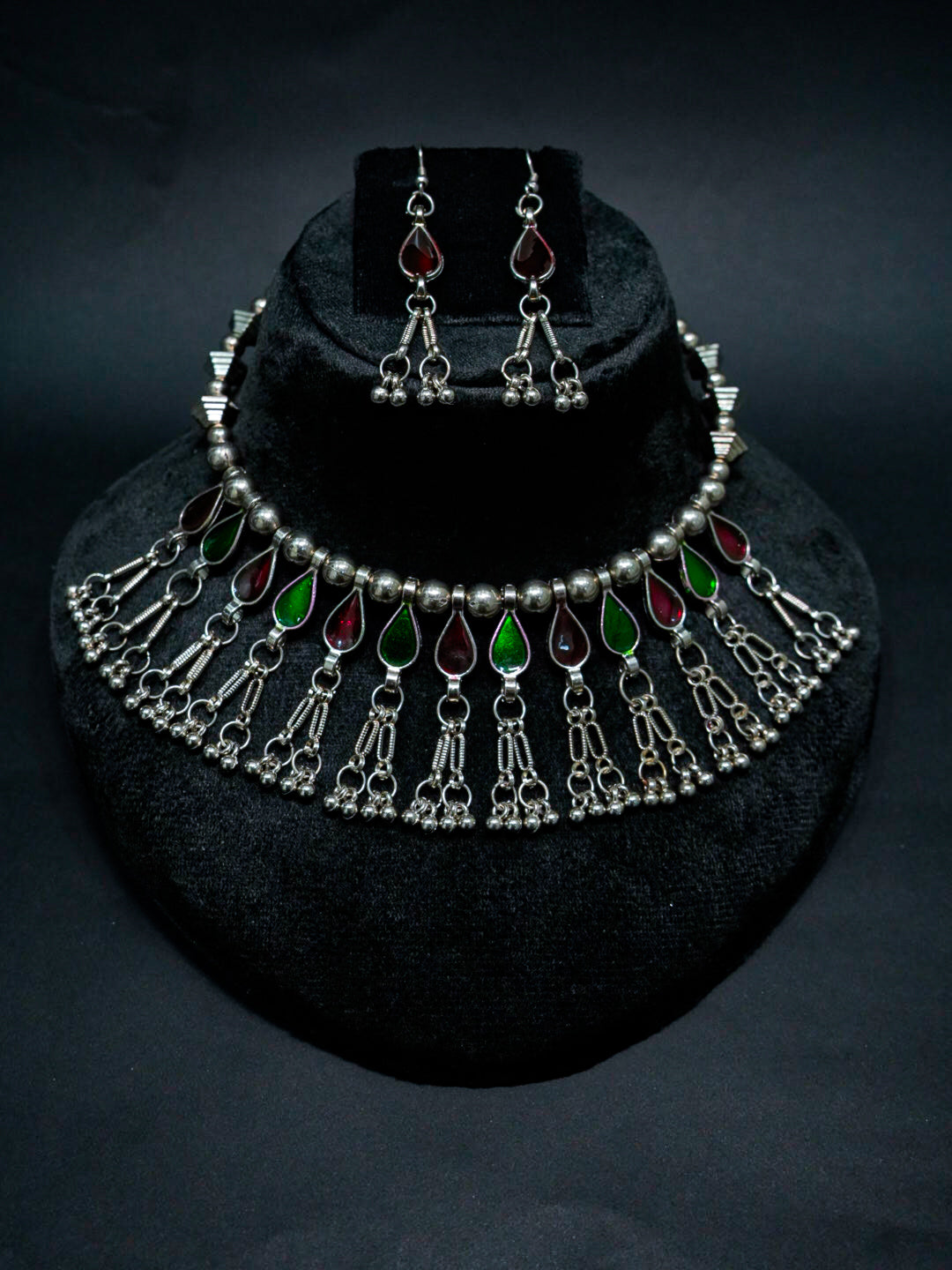 Oxidized Navratri Jewellery Set – Necklace, Earrings + Ring