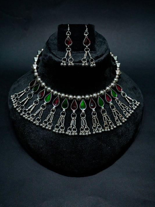 Oxidized Navratri Jewellery Set – Necklace, Earrings + Ring
