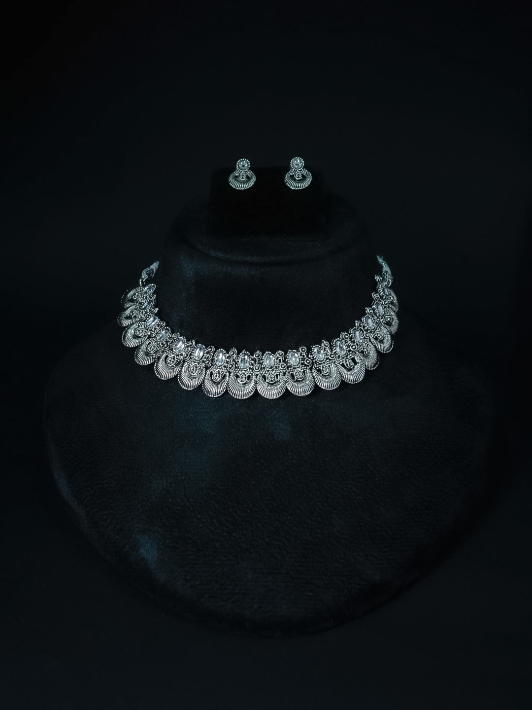 Oxidized Navratri Jewellery Set – Necklace, Earrings + Rings